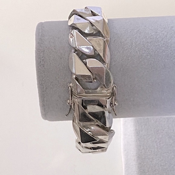 21mm 165gr 925 silver handmade wide thick bracelet 9 inches chain